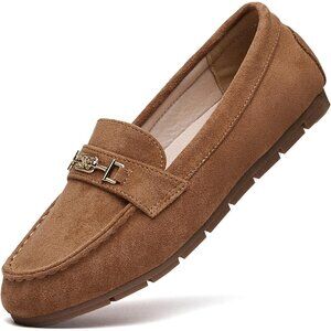 Women's Tan Suede Arch Support Casual Leisure Slip On Work Walking Flats Shoes